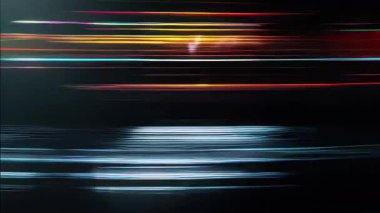 Mavi turuncu ışıklı yatay çok renkli çizgiler, hızlı hareket bulanıklığı, fütürist sinematik enerji çizgileri, soyut dijital müdahale arka planı
