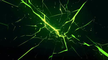 Yeşil enerji çatlağı, neon yıldırım çatlağı, anime güç bölünmesi, karikatür elektrik şoku, parlayan plazma yırtığı, bilim kurgu enerji arka planı.