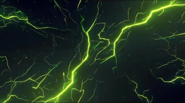 Yeşil elektrik yıldırımlı çatlak enerji efekti, dallanan parlak neon elektrik damarları, anime tarzı güç boşalması, koyu arkaplanda yüksek voltaj plazma hatları, soyut bilim kurgu enerji animasyonu animasyonu