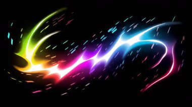 Çoklu renk enerji eğrisi izi, parlayan ışık yayı, pürüzsüz neon dalgası, gökkuşağı plazma vuruşu, akan güç hattı, soyut hareket yolu, dinamik parlak kurdele, koyu arkaplan üzerinde gelecekteki enerji etkisi
