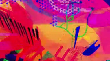 Soyut grunge el çizimi sanat kolajı arka plan, pembe ve yeşil renkli sıcak turuncu yüzey, katmanlı karışık medya dokusu, anlamlı kaotik soyut desen, sanatsal arkaplan tasarımı