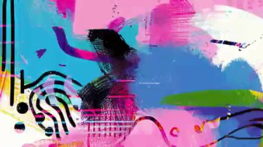 Soyut el çizimi karışık medya sanatı arka planı, koyu fırça darbeleriyle renkli grunge kolaj dokusu, boya lekeleri, kaba çizgiler, çizgi film tarzı şekiller, anlamlı karalamalar, katmanlı sanatsal desen, canlı modern soyut kompozisyon