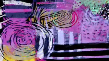 Katmanlı boya vuruşları, dairesel karalamalar, kaba fırça dokusu, renkli karışık medya kompozisyonu, sanatsal yüzeyi olan soyut el çizimi spiral arkaplan