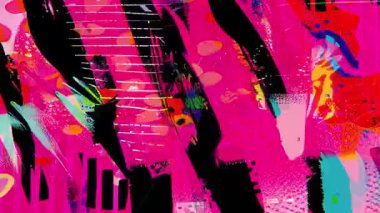 Soyut grunge arkaplan, pembe boyanmış doku, siyah dikey şekiller, kaba fırça darbeleri, etkileyici sanat yüzeyi, sıkıntılı soyut kompozisyon, modern deneysel zemin