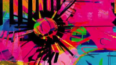 Psikedelik el çizimi arka plan yoğun karalama çizgileri ve dairesel desenler, canlı çok renkli grunge dokusu, anlamlı karalama sanat kompozisyonu, kaotik analog tarzı, enerjik soyut animasyon arkaplanı
