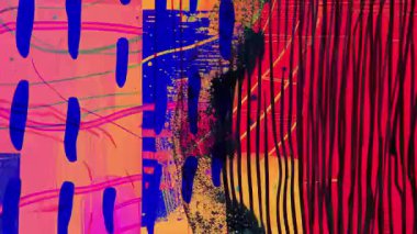 Turuncu kırmızı soyut arkaplan, koyu siyah dikey boya darbeleri, kaba analog doku, anlamlı el çizimleri, karışık medya yüzeyi, yoğun sanatsal animasyon dokusu