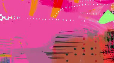 Pembe turuncu soyut arkaplan, el çizimi daire şekilleri, anlamlı boya katmanları, kaba analog doku, karışık medya kolajı yüzeyi, kalın sanatsal izler, animasyon sanat dokusu