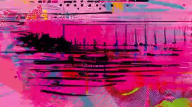 Sıcak pembe grunge soyut arkaplan, koyu siyah boya darbeleri, el yapımı fırça dokusu, kaba analog grunge yüzey, karalama işaretleri ve noktalı desen, anlamlı karışık medya sanatı, kaotik doku arka planı