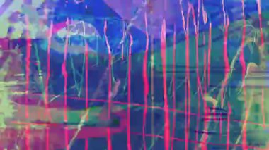 Psikedelik arıza soyut arkaplan, renkli analog dokular, katmanlı boya darbeleri, bozuk karalama çizgileri, deneysel karışık medya sanatı, canlı grunge yüzeyi, kaotik el animasyon dokusu