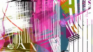 Siyah grafik elementleri, ızgara dokusu, fırça darbeleri, katmanlı bozulma ve kentsel grunge örtülü yumuşak pastel pembe soyut arkaplan