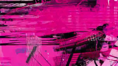 Boya darbeleri, ızgara hatları, fırça çizikleri, dijital bozulma katmanları, geometrik parçalar ve grunge dokusu örtülü canlı turuncu pembemsi arkaplan