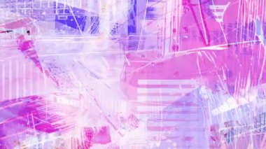 Çapraz fırça darbeleriyle soyut renkli karışık ortam kolajı, pembe mavi örtüler, noktalı yarım ton deseni ve katmanlı grunge dokusu bileşimi