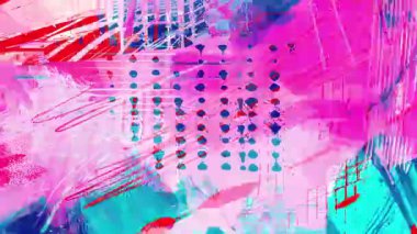 Noktalı şebeke desenli soyut pembe döşeme arka planı, el çizimleri, karalama çizgileri, boya sıçramaları, karışık medya dokusu, grafik örtüsü, geometrik parçalar, kentsel sanat kompozisyonu