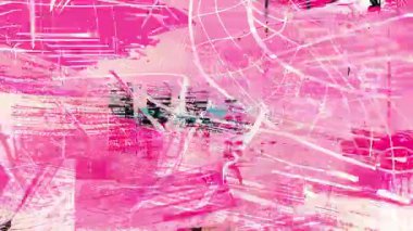 Katmanlı boya darbeleriyle parlak pembe soyut karışık medya kolajı grunge dokusu karalama çizgileri geometrik bloklar ve dışavurumsal hareketli görsel kompozisyon