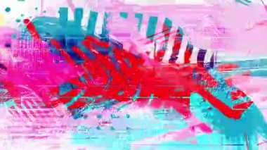 Parlak pembe soyut kolaj koyu kırmızı boya darbesi, mavi desenli karalamalar, katmanlı karışık medya fırçası işaretleri, anlamlı renkli grunge hareketli arka plan