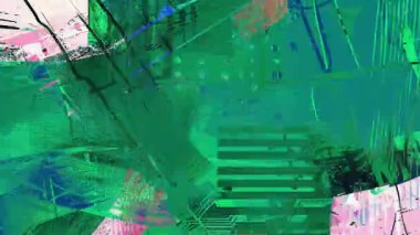 Çapraz çizgiler, yarım ton noktalar, ızgara dokusu ve katmanlı karışık medya sanat hareketi grafik arkaplanlı yeşil tek renkli geometrik kolaj