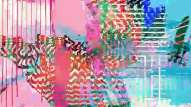 Beyaz şebeke çizgileri, yırtık fırça darbeleri, yarım ton noktalar ve pembe cyan ve kırmızı kentsel sanat hareketlerinin arka planında katmanlı karışık medya dokusu olan soyut pastel kolajı