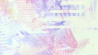 Pastel kusuru soyut arkaplan, katmanlı pembe cyan sarı fırça darbeleri, yatay çarpıtma çubukları, yumuşak karışık medya kolajı, boya sıçramaları, karalama çizgileri, desenli grunge yüzeyi, hareketli grafiksel kaplama bileşimi