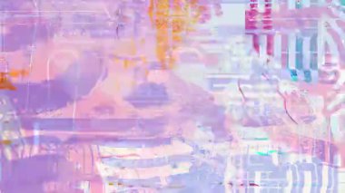 Açık pembe, mavi ve şeftali örtülü yumuşak pastel katmanlı soyut arkaplan, şeffaf vuruşlar, ince şebeke dokuları ve karışık medya kolajı grafikleri