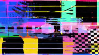 Arıza yatay çizgiler, neon pembe ve mavi renk blokları, soyut grunge dokusu, boya sıçraması, siyah kaplama şekilleri, dijital çarpıtma çizgileri, kentsel grafiti tarzı arka plan