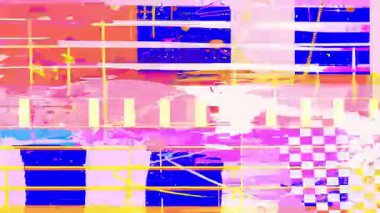 Renkli arıza çizgileri arka plan, pembe sarı bantlar, yatay tarama çizgileri, dijital bozulma dokusu, soyut grunge örtüsü, boya lekeleri, katmanlı grafik kompozisyonu, canlı kaotik arkaplan