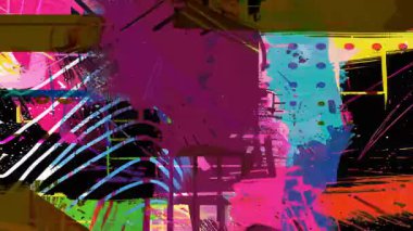 Yüksek kontrast kentsel grunge koyu boya katmanları, parçalanmış arıza dokuları, grafik çizgiler, karışık medya vuruşları ve anlamlı sokak sanatları estetiği ile soyut arka plan