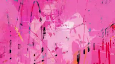 Katmanlı boya darbeleri, siyah sıçramalar, karalama karalamaları, yarım ton doku, dikey çizgiler ve kolaj hareketi grafiksel kompozisyonu ile pembe karışık medya soyut sanat arka planı