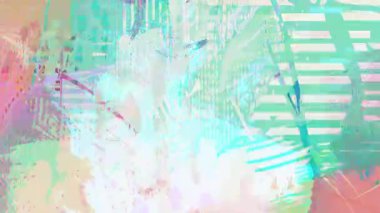 Yumuşak Pastel Karışık Medya Kolajı Nane ve Şeftali Boya Katmanları, Soyut Fırça Vuruşları, Yazı Dokuları ve Çağdaş Hareket Grafik Tasarımı