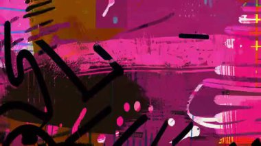 Pembe Şehir Grunge Kolajı Yarım Tonlama Noktaları, Kalın Fırça Vuruşları, Mürekkep Damlaları, Karışık Medya Dokusu, El Çizimi Karalamalar, Grafik Kaplaması, Hareketli Grafik Soyut Döngü