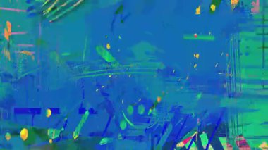 Mavi Yeşil Soyut Karışık Medya Arkaplanı Neon Vuruşları, Sprey Sıçramalar, Dot Şablonu, Katmanlı Doku, Şehir Kolajı, El Yazmaları, Grunge Kaplaması, Hareketli Grafik Sanat Döngüsü