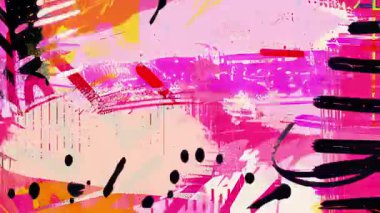 Pembe soyut karışık medya kolajı karalama vuruşları, el çizgileri, boya sıçramaları, yarım ton noktalar, katmanlı fırça dokusu, grunge izleri, geometrik parçalar, pastel bloklar, kentsel karalama sanat arkaplanı