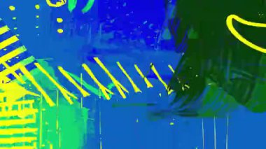 Neon yeşil ve mavi soyut karışık ortam arka planı graffiti karalaması, sarı noktalı yay desenleri, katmanlı boya vuruşları, ızgara çizgileri, kentsel grunge kolaj dokusu ve canlı hareket grafik tasarımı