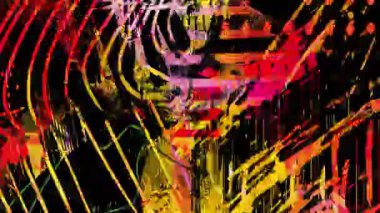 Neon turuncu ve sarı boya sıçramaları, zikzak darbeleri, katmanlı mürekkep izleri, grunge dokuları ve anlamlı el yapımı kolaj grafik tasarımı ile koyu renkli soyut ortam arka planı.