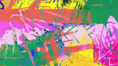 Renkli El Çizimi Çizim Kalıbı, Turuncu Yeşil Pembe Soyut Boya Çizgileri ve Fırça Vuruşları