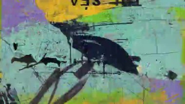 Teal sarı grunge soyut arka plan siyah boya patlaması, çizik doku, gergin katman yüzey, kaba fırça patlaması, kentsel sanat sıçrama şablonu, kirli karışık medya tuval fon