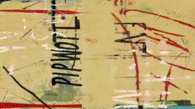 Dikey Siyah Harflerle Sarı Urban Typography Doku, Grunge Boya Çizikleri, Sokak Posteri Kalıntıları, Sıkıntılı Grafik Yüzeyi, Vintage Wall Arkaplan