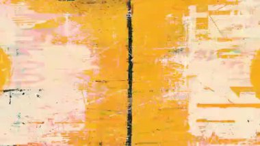 Dikey siyah şeritli turuncu ve bej renkli grunge dokusu, sıkıntılı boya yüzeyi, katmanlı endüstriyel işaretlerle çizilmiş soyut duvar arkaplanı ve aşınmış sanatsal kaplama