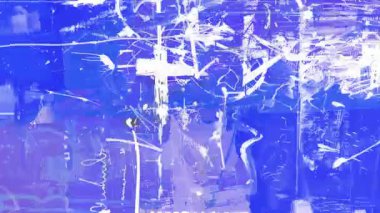 Beyaz çizikler ve kaotik boya darbeleri ile mavi grunge dokusu, soyut sıkıntılı yüzey, yüksek kontrast karalama arka plan, kaba dijital müdahale deseni