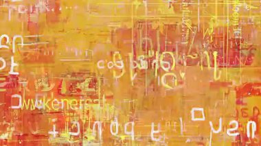 Soyut grunge arkaplan, sarı turuncu boya, kaotik fırça darbeleri, gürültülü analog yüzey, sıkıntılı pigment katmanları, çizik boya izleri, hasarlı medya kolajı, enerjik grunge fon.