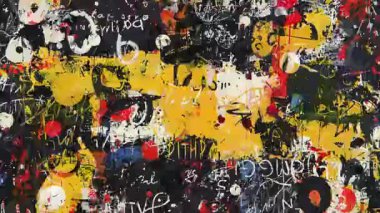 Kaotik grunge soyut arka plan, sarı siyah kolaj dokusu, agresif boya sıçramaları, çizilmiş yüzey, kirli karışık medya katmanları, endüstriyel yardım şablonu, analog gürültü dokusu, yıpranmış kentsel zemin, ifade edilebilir hasarlı yüzey