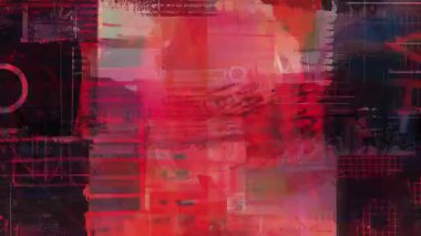 Kırmızı tonlu soyut sıcak ortam arka planı, katmanlı geometrik şekiller, grunge dokuları, solmuş boya yüzeyi, kolaj bileşimi, analog baskı hasarı, yumuşak endüstriyel estetik, desenli sanatsal zemin