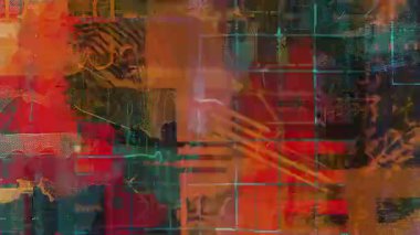 Katmanlı boya blokları olan soyut endüstriyel kolaj dokusu, yırtık yüzeyler, sessiz renkler, sıkıntılı karışık medya kompozisyonu, kaba analog gürültü, aşınmış baskı arka planı, kaotik grunge tasarımı