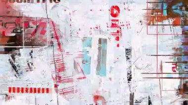 Beyaz kırmızı soyut grunge doku arka plan, katmanlı tipografi parçaları, tırmalanmış baskı yüzeyi, karışık medya kolajı, sıkıntılı boya izleri, endüstriyel ses, kaotik hasarlı tuval gibi aşınmış poster