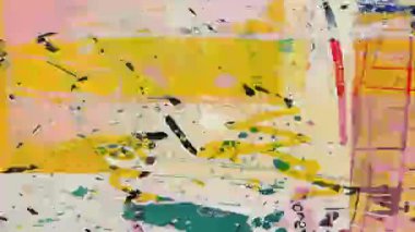 Sarı soyut grunge kolaj dokusu, katmanlı kağıt parçaları, basılı metin elementleri, sıkıntılı boya vuruşları, karışık medya kompozisyonu, kaba endüstriyel aşınma, analog gürültülü yırtık yüzey ve sanatsal bozulma