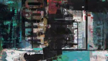 Soyut grunge kolaj dokusu, turkuaz turuncu siyah boya katmanları, karışık medya yüzeyi, yırtık kağıt elementler, sıkıntılı çizikler ve lekeler, analog ses dokusu, kaotik kompozisyonda aşınmış endüstriyel tuvaller.