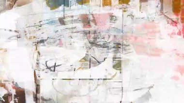 Soyut hafif grunge kolaj arka planı, bej ve soluk turuncu aksanlı beyaz boya katmanları, yırtık kağıt parçaları, sıkıntılı yüzey, ince çizikler ve toz, analog gürültü izleri, endüstriyel çürüme ile aşınmış medya tuvali