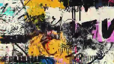 Soyut analog grunge animasyon doku arka planında ağır çarpıtma gürültü çizikleri ve hasarlı katmanlar, hatalı müdahale ile kaba endüstriyel yüzey yıpranmış baskılar ve kaotik görsel bozulma