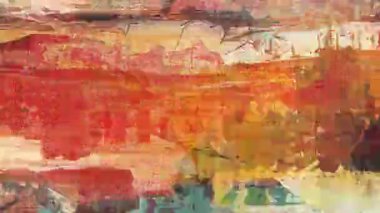 Sıcak kırmızı turuncu grunge kolajı, kalın boya dokuları, karışık medya katmanları, çizik ve lekelerle dolu sıkıntılı yüzey, yırtık kağıt elementleri, analog gürültü paraziti, dışavurumsal fırça izleriyle aşınmış endüstriyel baskı dokusu