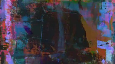 Soyut grunge animasyon doku arka plan, çok renkli yüzey, kalın fırça katmanları, çizik boya, sıkıntılı tuval görünüş, analog gürültü dokusu, karışık medya kolajı, hasarlı baskı estetiği, ekspres renk kaosu, kaba sanatsal yüzey