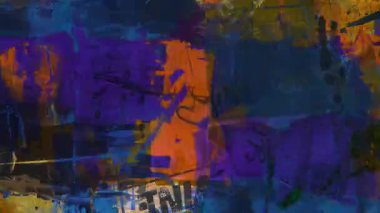 soyut grunge animasyon dokusu, koyu mavi ve mor katmanlı kolaj, yırtık kağıt parçaları, kaba boya darbeleri, sıkıntılı yüzey, analog gürültü, hasarlı baskı görünümü, karışık medya yapısı, kentsel bozulma dokusu, endüstriyel parazit